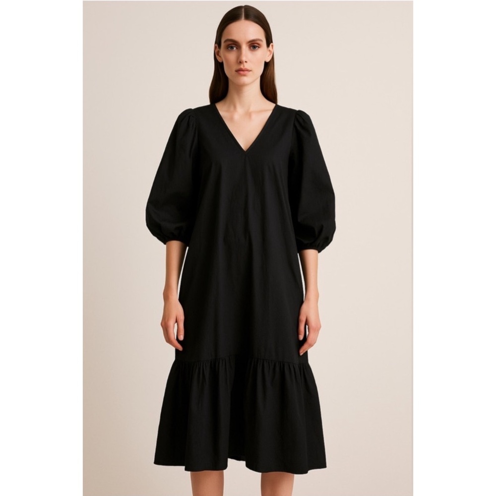 a new day Black Puff Sleeve Midi Dress